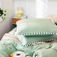 thumbnail image 5 of Move Over Sage Green Duvet Cover Set Queen, 100% Washed Microfiber, White Pom Poms Pattern, Green Bedding Sets, No Filling, 5 of 9