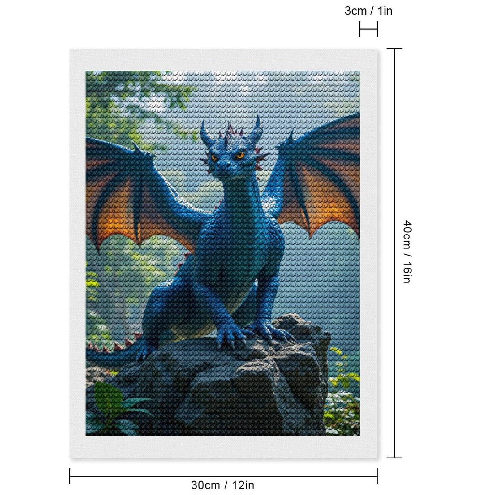 Diamond Art Kits for Adults, Blue Dragon On Rock Forest Background 5D Diamond Painting Kits for Adults Beginners, DIY Full Drill Diamond Painting, Gem Art and Crafts 12x16