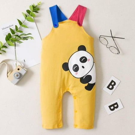 

Leonard Newborn Baby Girl Boy Romper Clothes Summer Sleeveless Cartoon Panda Print Long Pants Overalls Jumpsuit Outfits