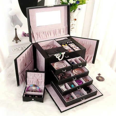 Multi-layers Fashion Huge Leather Jewelry Box Case With Lock