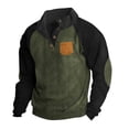 thumbnail image 2 of Men's Raglan Sleeve Stand Collar Sweatshirt, Outdoor Casual Button Front Pullover Top for Fall, Hiking,Army Green,L, 2 of 9