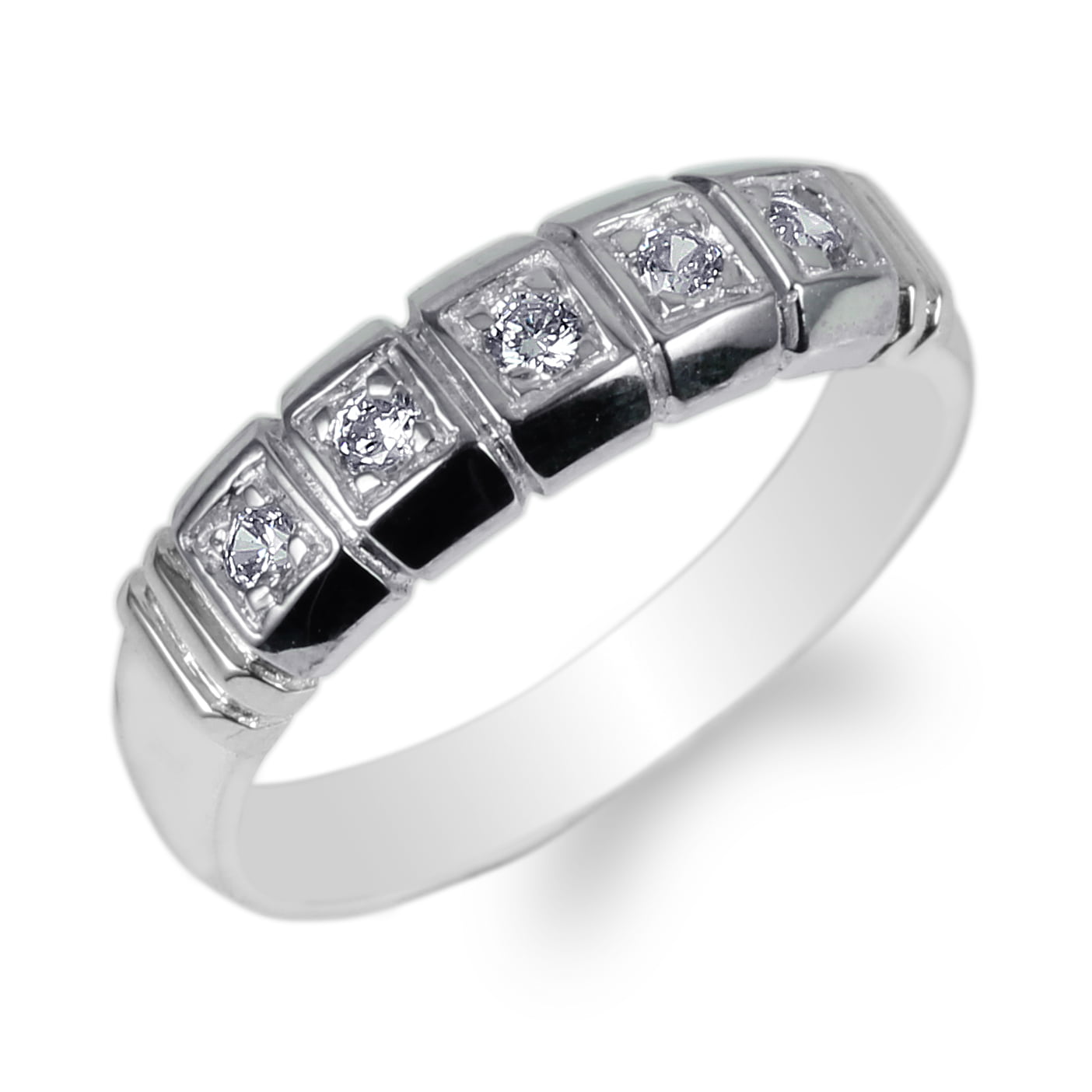 JamesJenny Mens White Gold Plated Round CZ Embedded Pattern Band Ring Size 7-12 