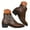 Brown, variant on Women's V Cut Out Ankle Boots Embroidery Slip on Western Booties Chunky Stacked Heel Dress Shoes