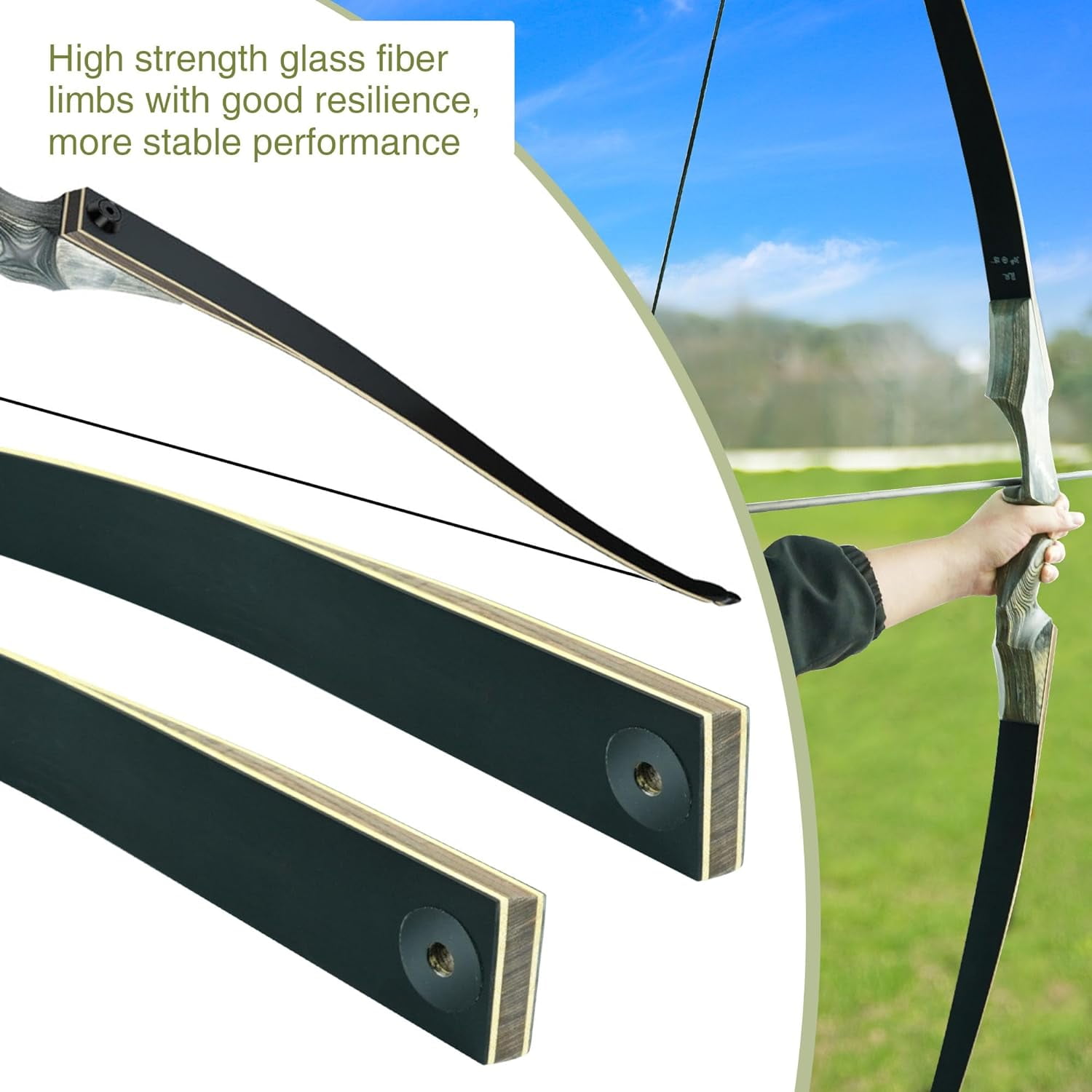 Black Hunter Takedown Longbow  60" Wooden Archery Bow Hunting Bow  RH/LH for Beginner Training Practice 20-60lb（RH-40lbs）