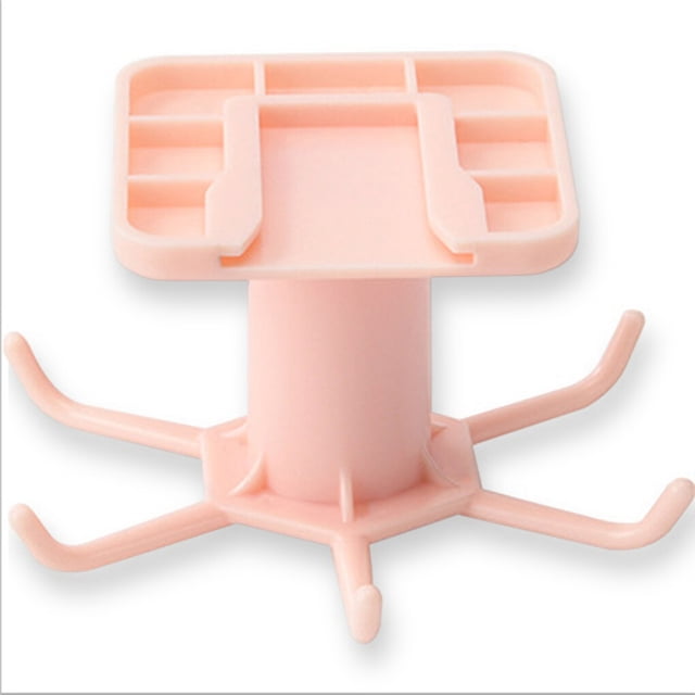 Bewildely Gancho giratorio de 360 grados autoadhesivo con 6 ganchos, lazos, perchas para bolsos, cocina para ropa, bolso, llaves, toalla, Organizadores de utensilios de cocina Rosado