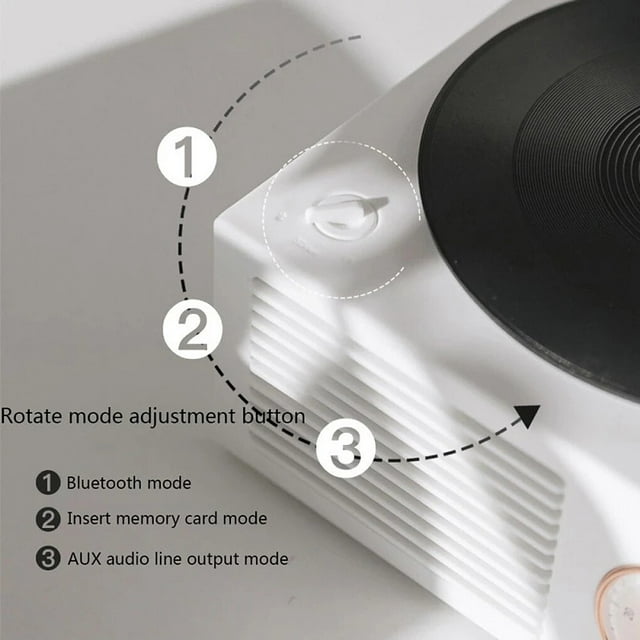 Turntable Universal Multicolor Wireless Speaker Stereo Sound Box Charging for Home Record Player Home Studio Desktop Hotel Shop White