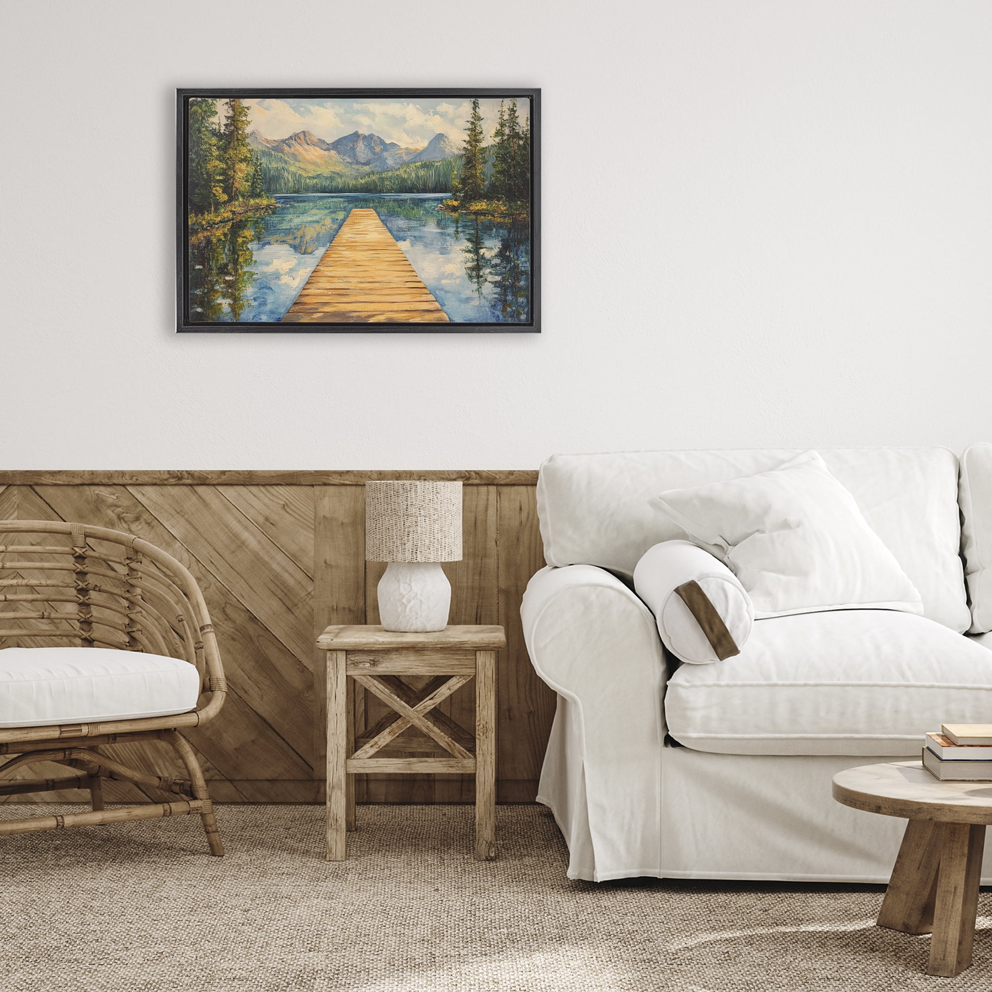 Stupell Industries Dock in The Mountains Black Framed Floater Canvas Wall Art, design by Petal Prints Design
