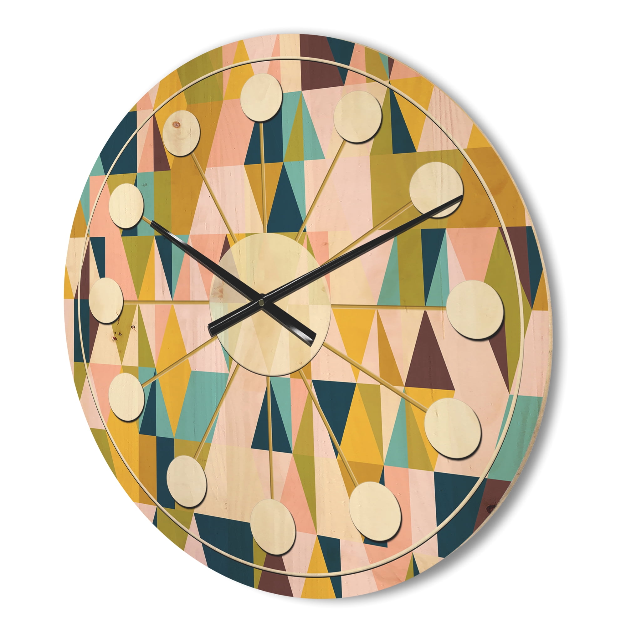 Designart 'Retro Triangular Design I' Mid-Century Modern Wood Wall Clock