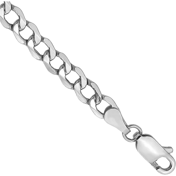 14K Solid White Gold 4.3mm Curb Link Chain Bracelet