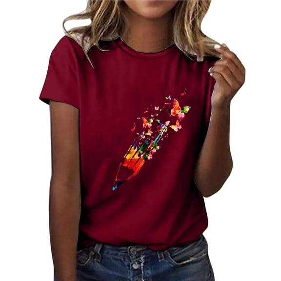 DHFJKG Women Casual Graphic Printed Tee Short Sleeve Crewneck T Shirt Loose Fit Summer Casual Blouses Comfortable Tops