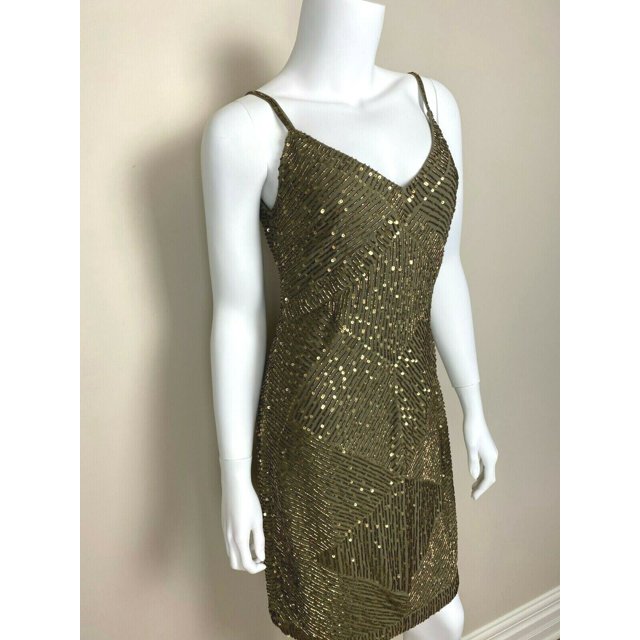 Ralph Lauren Robe de Soirée Cocktail Sans Manches à Paillettes, Nouvelle Olive, Taille 12, 329 $