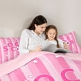 thumbnail image 4 of Erosebridal Girls Pink Cartoon Football Full Size Comforter Sets,Dreamy Princess Style Bedding Sets For Kids,Reversible Pink 3-Piece, 4 of 7