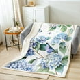 thumbnail image 2 of Hydrangea Floral Sherpa Blanket Blue Purple Butterfly Fleece Blanket Twin,Vintage Flower Throw Blanket Cute Animal Plush Blanket Spring Botanical Bedroom Decorration,Microfiber, 2 of 4