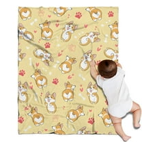 Corgi Dog and Footprints Blanket,Comfortable Soft Flannel Throw Blanket,All Season,Warm Lightweight Blankets for Sofa Bed Couch Living Room Chair,30"x40"