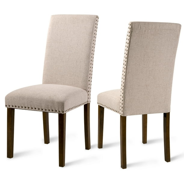 Clearance 2 Pieces Beige Upholstered Dining Chairs 18 X17 X39 6 Tufted High Back Padded Dining Chairs Elegantly Curved High Back W Detailed Nail Head Trimming Home Decor 300 Lbs Beige S14053 Walmart Com Walmart Com