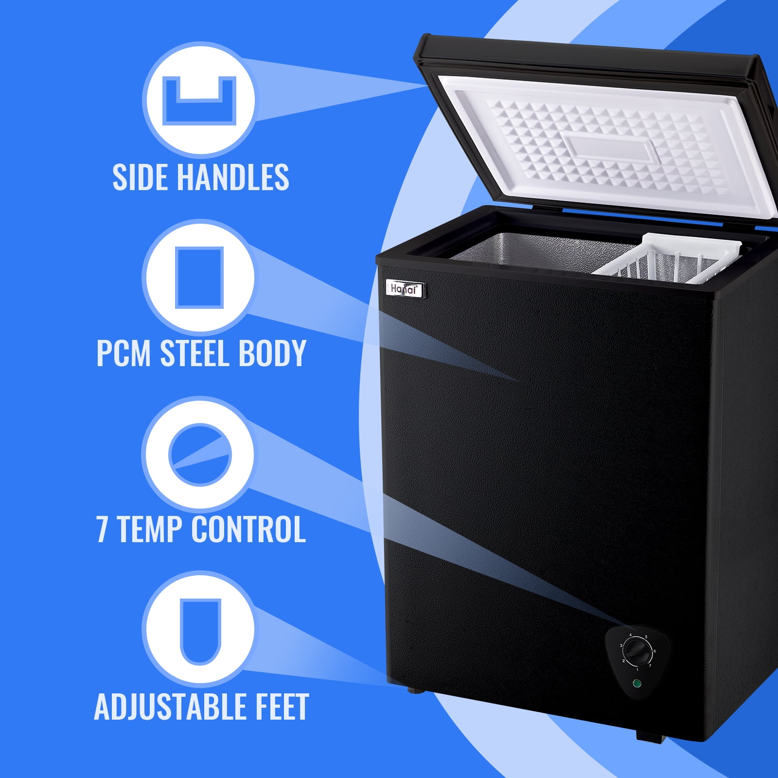 WANAI 3.4 Cubic Feet Chest Freezer Black deep Freezer with Adjustable Temp Knob Ideal for Any Room