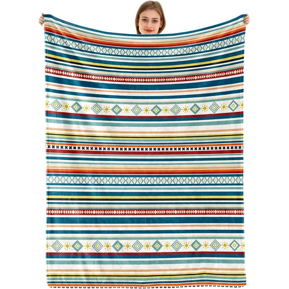 Bohemian Throw Blanket Colorful Striped Throw Blanket Boho Flannel Fleece Throw Blanket Sherpa Cozy Fuzzy Plush Throw Blanket Super Soft Throw Blanket for Sofa Bed Chair 50" X 60"