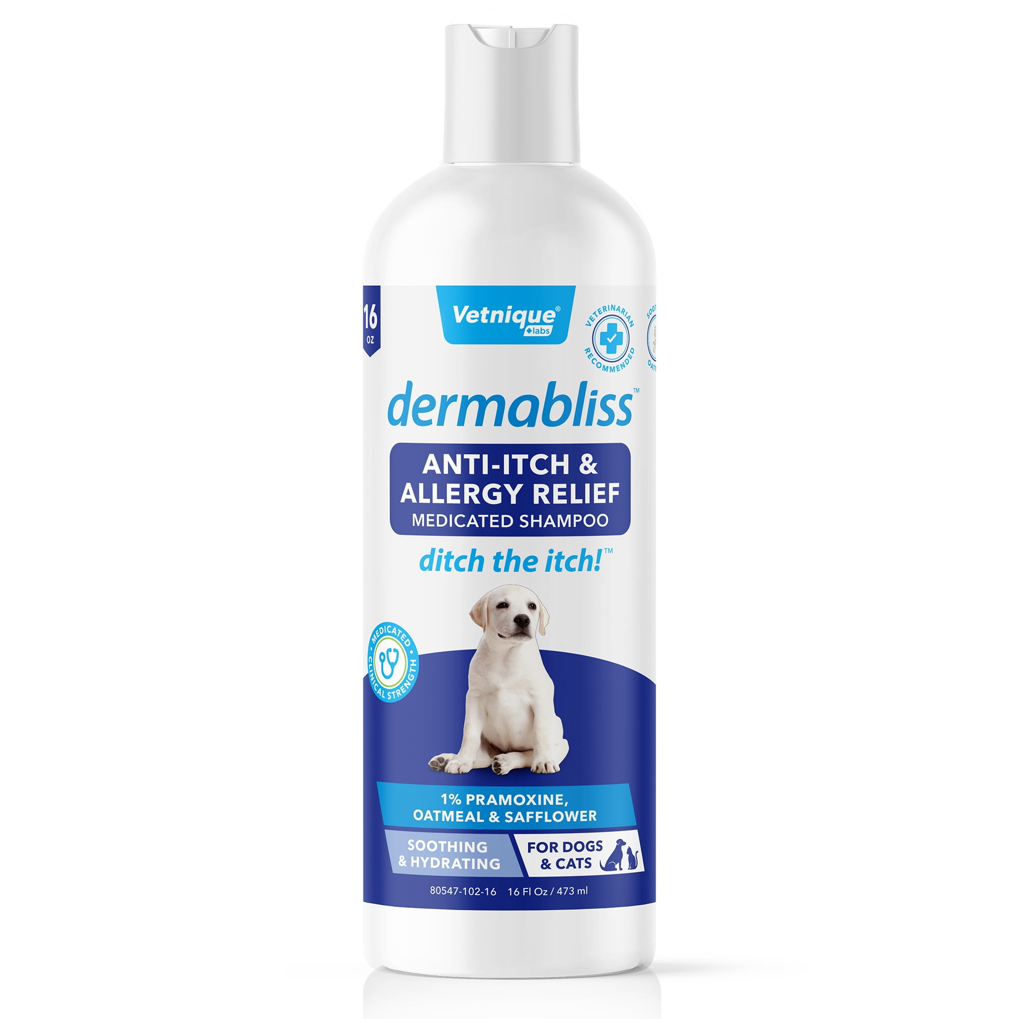 Vetnique DermaBliss Vet Strength Medicated Anti-Itch & Allergy Relief Shampoo for Dogs and Cats, 16 fluid ounces