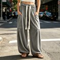 thumbnail image 2 of COMVALUE Women's Baggy Wide Leg Pants Casual Drawstring Harem Pants Bohemian Trousers with Big Pockets (Grey, L), 2 of 9