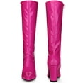 thumbnail image 2 of Unique Bargains Women's Boot Pointed Toe  Zip Chunky Heels Knee High Boots Hot Pink 9, 2 of 6