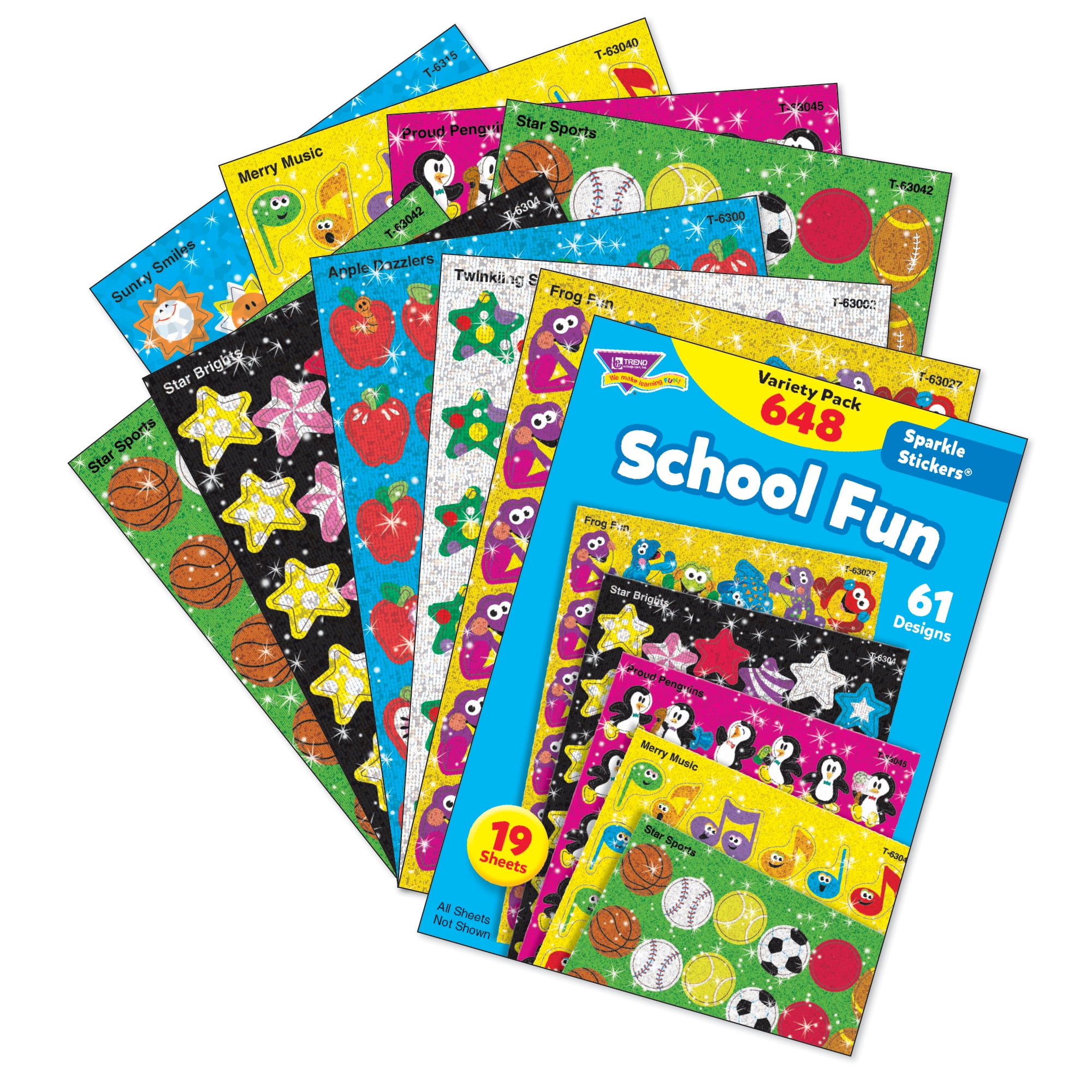 TREND School Fun Sparkle Stickers Variety Pack, 648 Per Pack, 2 Packs