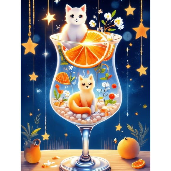 Kits Diamond Painting Whimsical Cat in Crystal Glass Fantasy Scene Rhinestone 5D DIY Decoration,30*40cm, frame not included.,6418