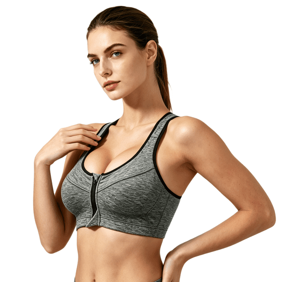 Front Zip HighโSupport Wireless Sports Bra for Women, CrossโBack Stretch Workout Athletic Bra for Gym Yoga Running, M Size