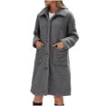 thumbnail image 2 of Homenesgenics Jackets for Women under $10.00 Women's Winter Long Sleeved Lapel Warm Fleece Coat Solid Color Button Pocket Mid Length Top Coat Blue XXL, 2 of 7