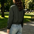 thumbnail image 4 of BAVIRRA Women Raglan Sleeve Cropped Bomber Jacket Stand Collar Zip Up Lightweight Outerwear with Elastic Cuffs & Hem, 4 of 6