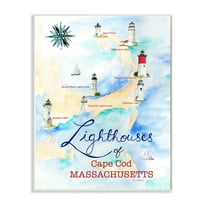 Stupell Industries Coastal Map of Cape Cod Massachusetts Lighthouses Wall Plaque, 10 x 15, Design by Melissa Hyatt LLC