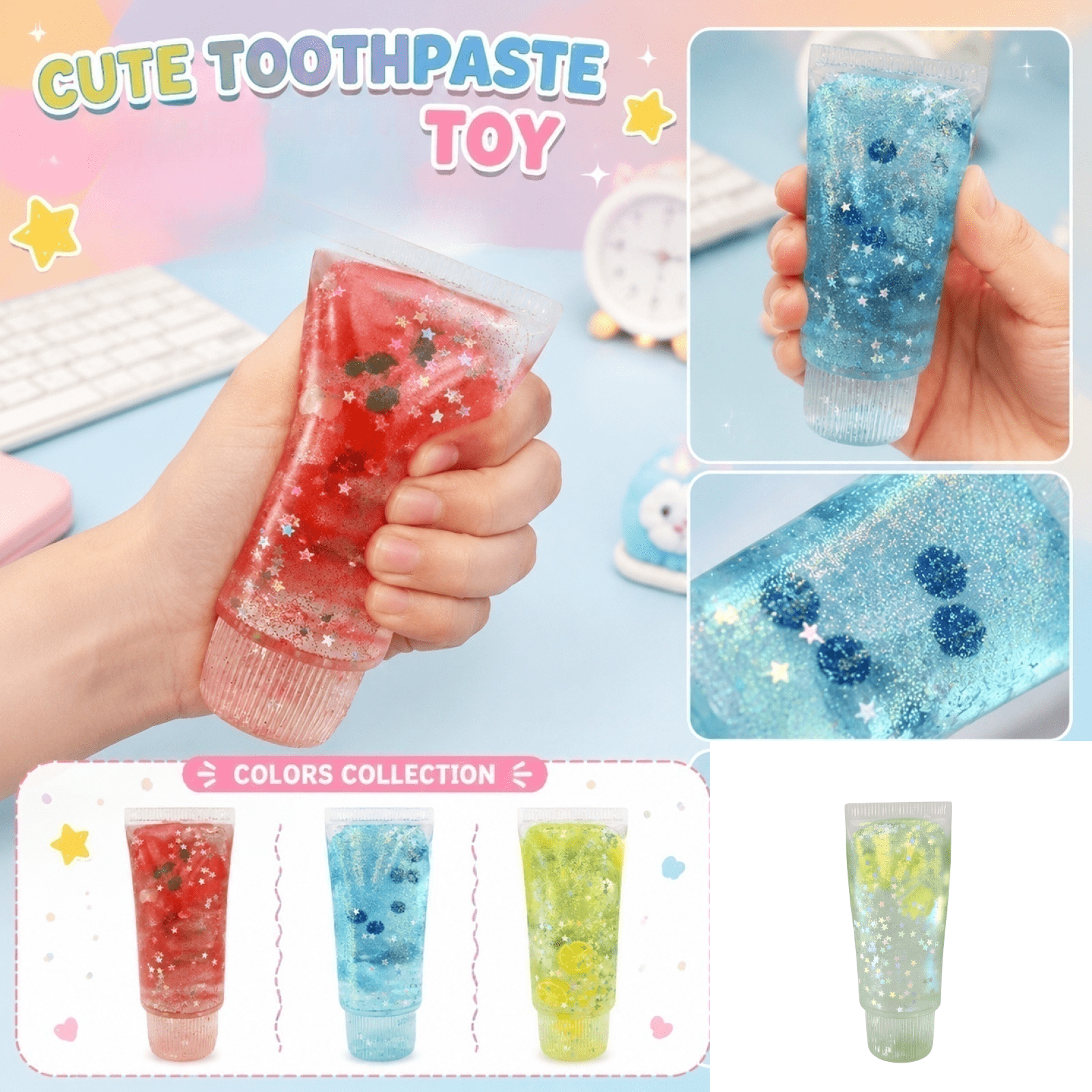 Kiddiway Slow Rise Squishy Toothpaste Shape Crunchy Stress Ball - Funny Squeeze Toy for Relaxation and Anxiety Relief， Mini Stress Toys,Light Blue