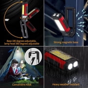 LED Magnetic Torch, Portable Foldable Flashlight Inspection Lamp Rechargeable Work Light, 360° Rotating Hook and 270° Folding Magnet Base Super Bright Torches for Repair, Emergency and Camping