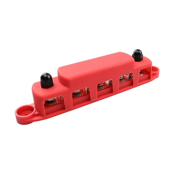 5 Post Power Distribution Block Bus with Cover 300A Rating Automotive, and Solar Wiring (1/4", 5/16", 3/8")