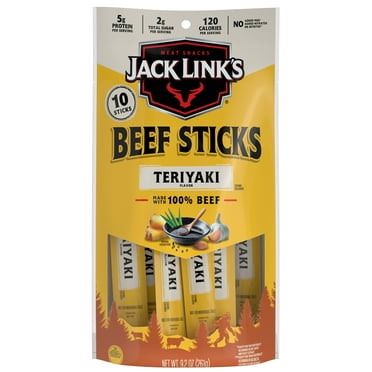 Jack Link’s Teriyaki Beef Sticks, 10-Pack of  .92oz Protein Snacks, Made with 100% Beef, Individually Wrapped