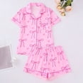 thumbnail image 2 of eczipvz Girls Pajamas Silk PJS Set Bow Satin Sleepwear Short Sleeve Jammies for Kids Button-Down Nightwear Red XL, 2 of 9