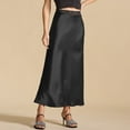 thumbnail image 3 of Women's Satin Silk Maxi Skirt High Waist Lace Trim - Elastic Waist Party Wedding Long Skirt, All Seasons, 3 of 5