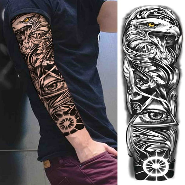 Cráneo Guerrero Tatuajes Temporales Manga Para Hombres Mujeres Adultos Realista Falso Tatuaje Pegatina Negro León Soldado Grande Tatoos