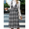 thumbnail image 5 of Women's Plaid Pocketed Overall Dress with Button Front and Subtle Overlay in 100% Polyester Lightweight Everyday Wear, 5 of 6