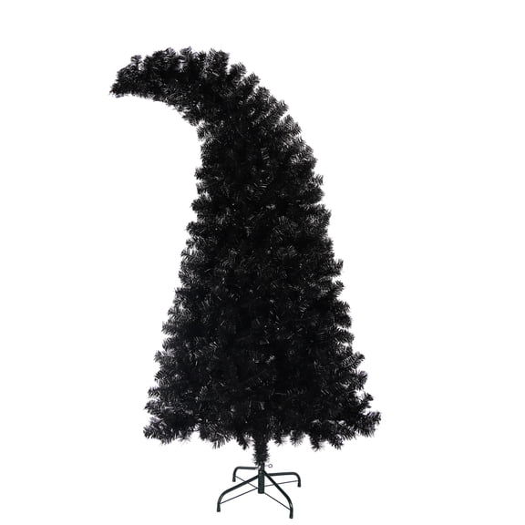 Historyli 6FT Artificial Black Christmas Tree With LED Lights,Pre-Installed Curved Artificial Christmas Tree With 900 Tines for Halloween Christmas Decorate,Black