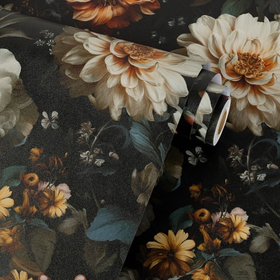 UMIGGEE Floral Wallpaper Peel and Stick Floral Black Wallpaper Self Adhesive Flower Wall Paper Contact Paper 17.3-in x 118-in Home Decor Wall Covering Old Furniture Renovation