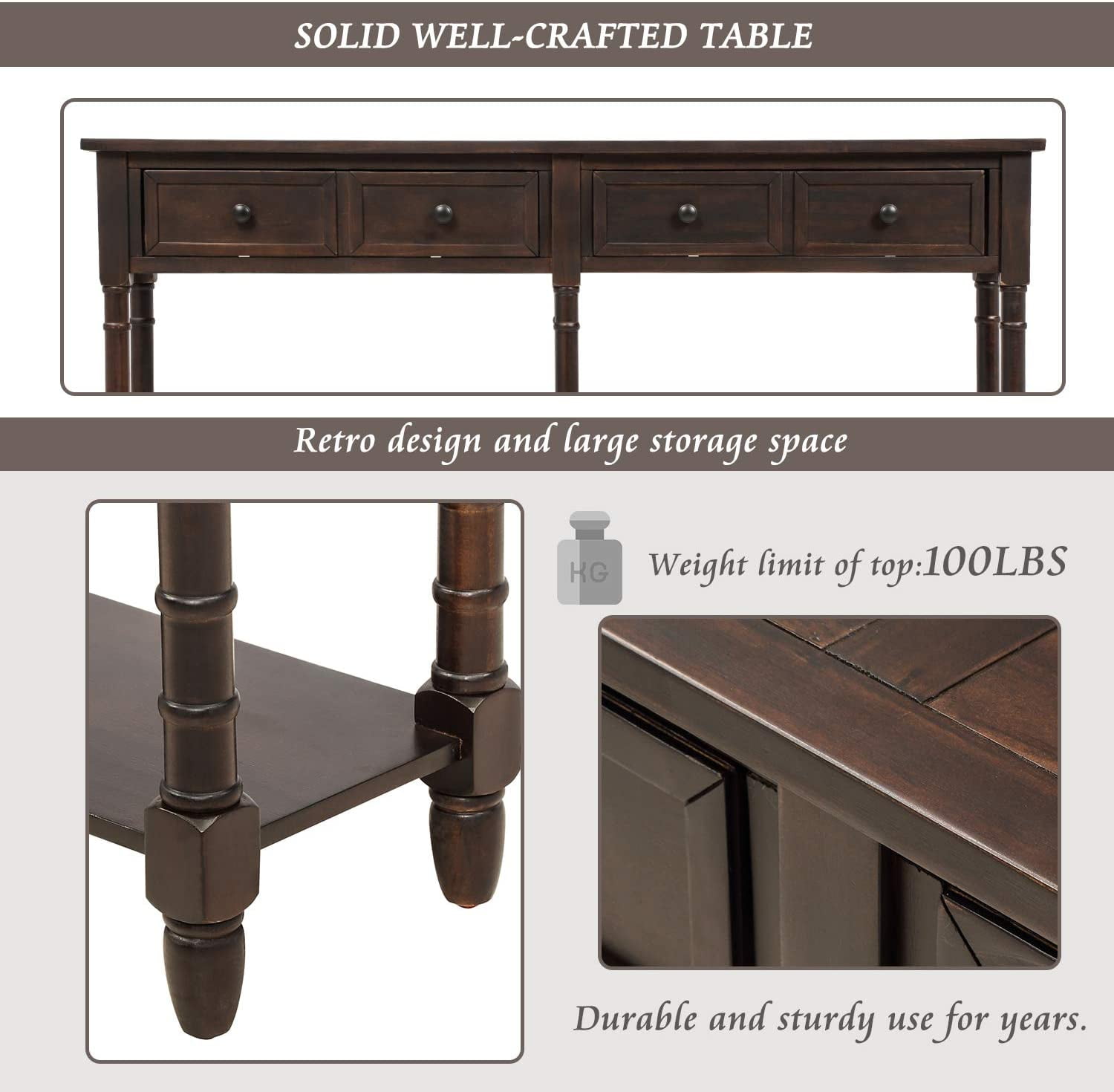 Harper & Bright Designs Retro Console Table Sofa Table for Entryway with Drawers and Shelf Living Room Table
