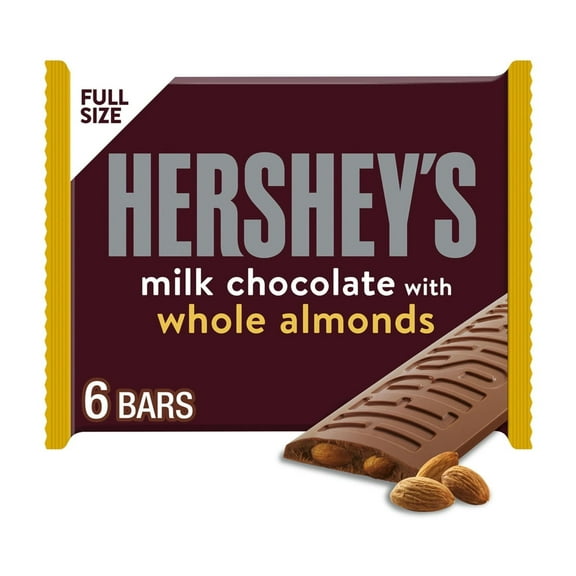 Hershey's Milk Chocolate with Whole Almonds Candy, Bars 1.45 oz, 6-Count (Pack of 48)