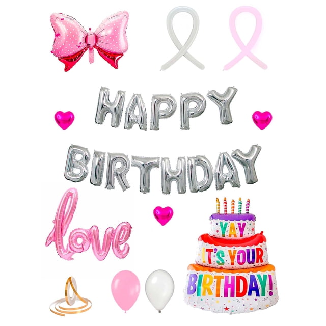 Set De 42pz De Globos Metalicos Para Cumpleaños Happy Birthday Love Amor