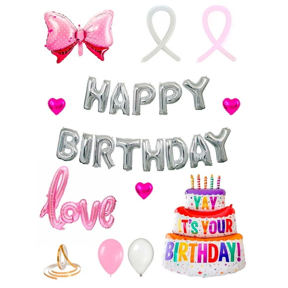 Set De 42pz De Globos Metalicos Para Cumpleaños Happy Birthday Love Amor