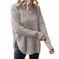 thumbnail image 3 of Women'S Solid Pullover Sweaters Long Sleeve Side Split Chunky Cable Knit Fall Casual Trendy Tops Khaki M, 3 of 9