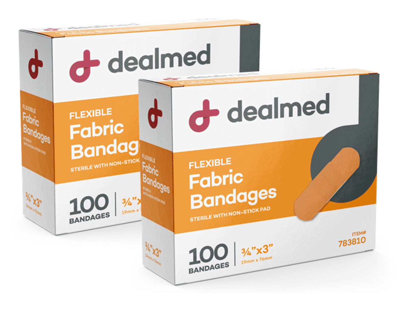 Dealmed Fabric Adhesive Bandages with Sterile NonStick Pad, 3/4" x 3", 100 Count (2 Pack