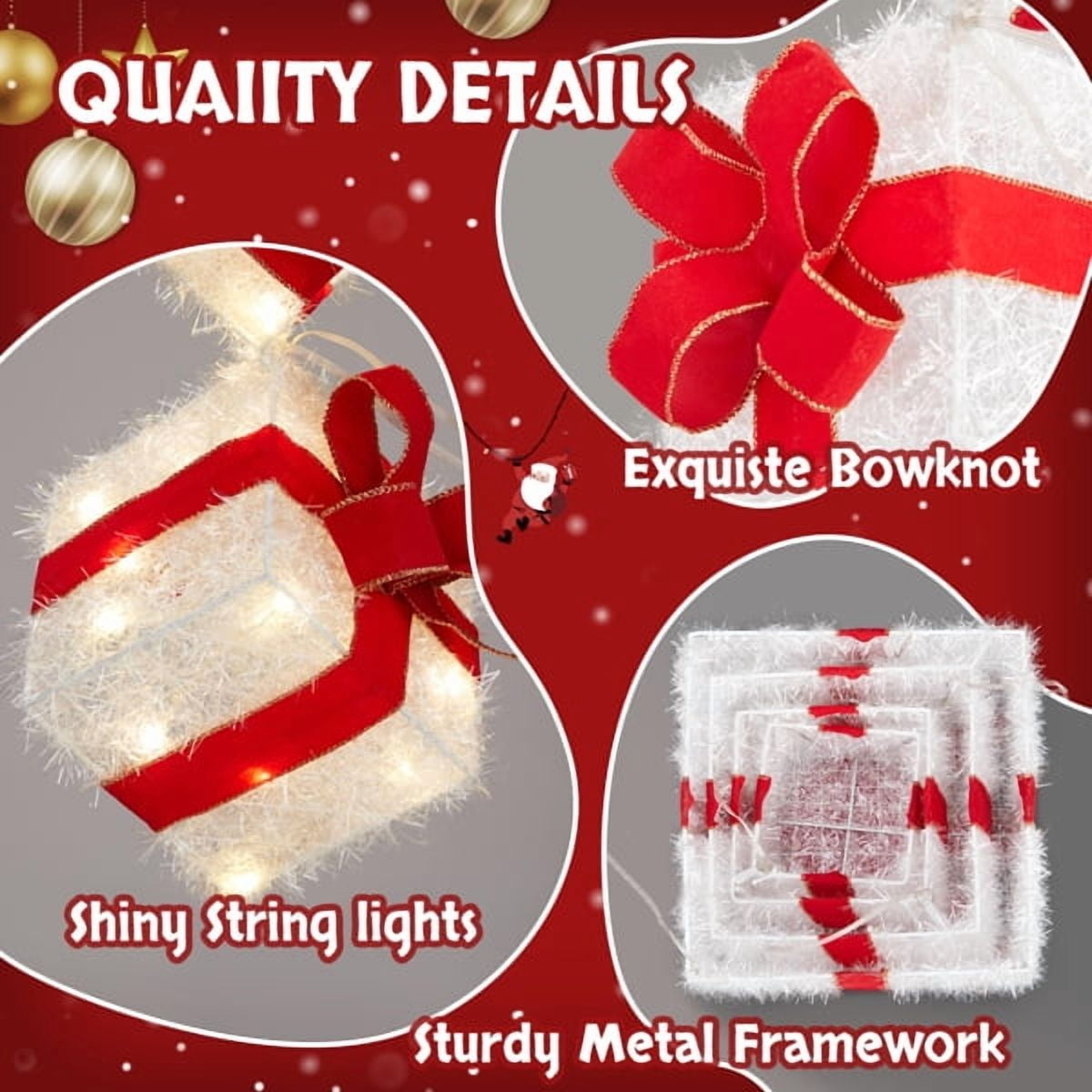Lighted Christmas Gift Box Tower - 80 Warm White LEDs, Weather-Resistant Metal Frame, Indoor/Outdoor Holiday Decor for Tree, Porch, Yard