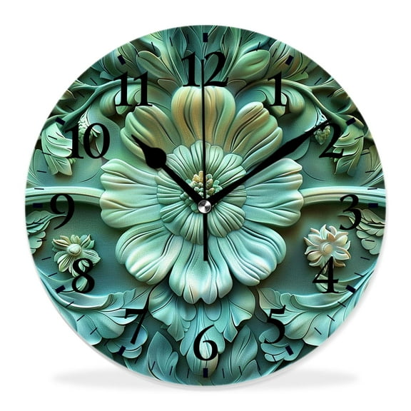 10 Inch Wall Clock Battery Operated Silent Clock Decorative for Office, Kitchen, Outdoor, Living RoomTeal Mandala Pattern Boho Style Floral Simple