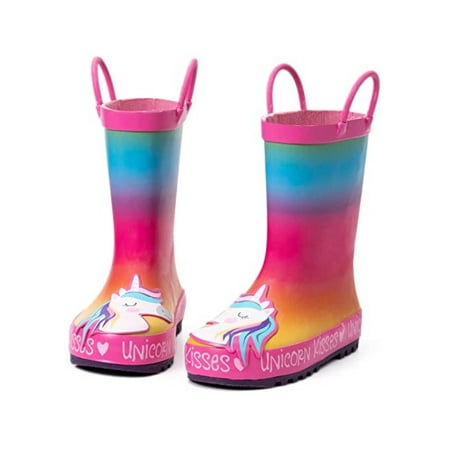 

K KomForme Kid s Rain Boots Unicorn Print Rubber Boots with Handles 1M