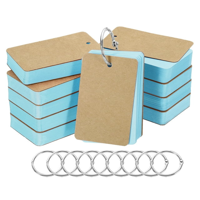 Unique Bargains 3.5' x 2' Blank Flash Cards with Rings Study Cards Index Cards Note Card Pre Hole Punched, Blue 500 Pack